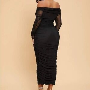Off Shoulder Ruched Mesh Dress